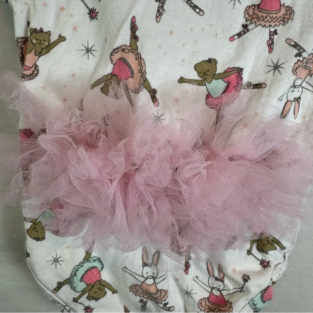 Mud Pie Ballerina Animals One Piece - White and Pink Babies Size 3-6M